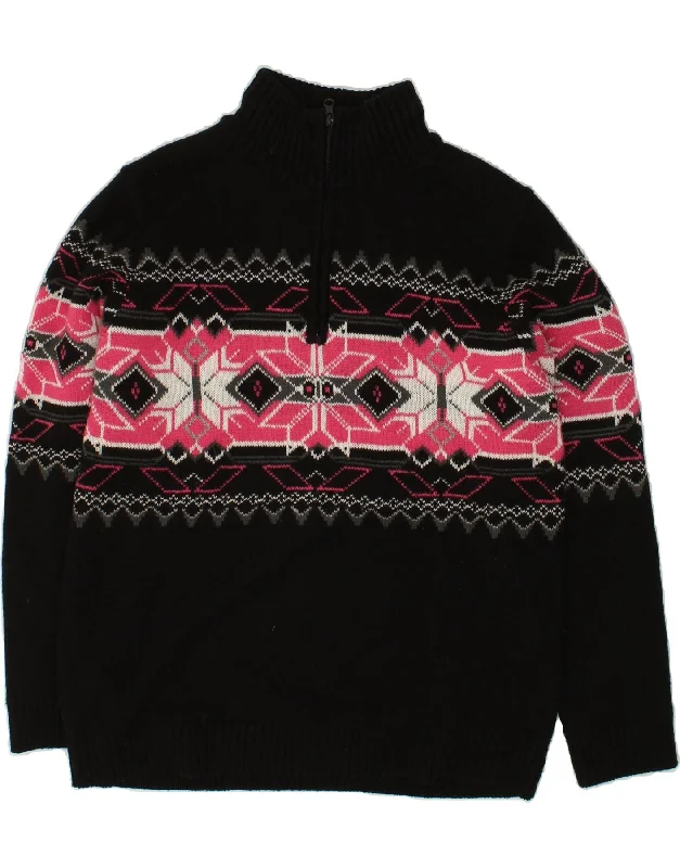 CRIVIT Womens Zip Neck Jumper Sweater UK 14 Large Black Fair Isle