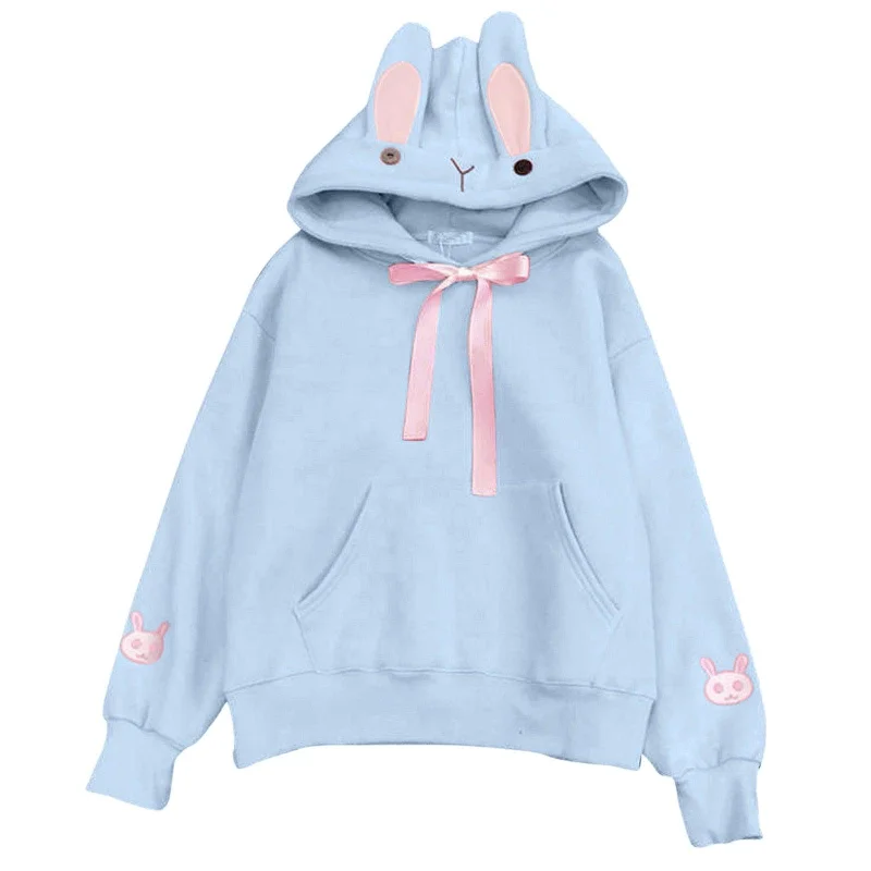 Cute Bunny Rabbit Women's Hoodie: Face and ears on the hood make this casual top fun