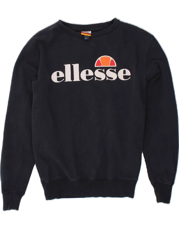 ELLESSE Womens Oversized Graphic Sweatshirt Jumper UK 6 XS Navy Blue