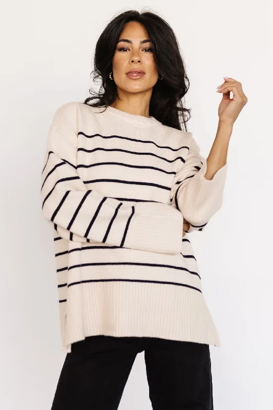 Emerson Stripe Knit Sweater | Ivory + Black