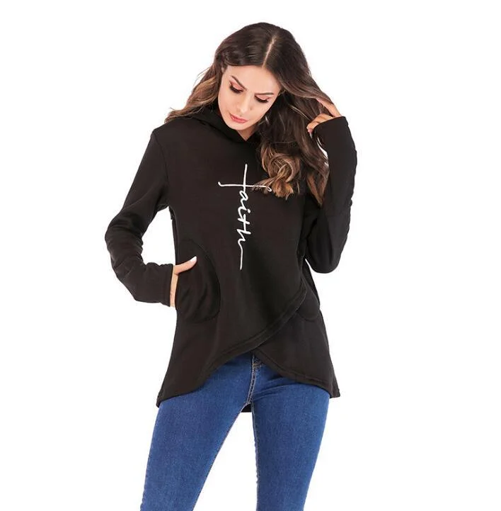 Wraparound Style Hoodie: With Faith print, a simple item for casual days