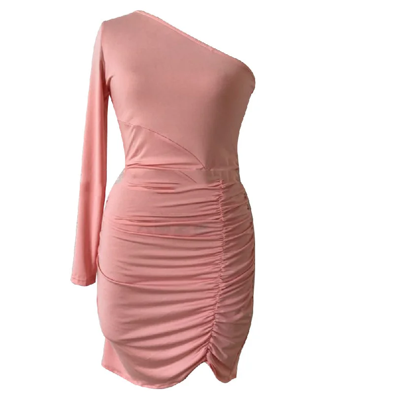 Fashion trend women one shoulder long sleeve sexy dress