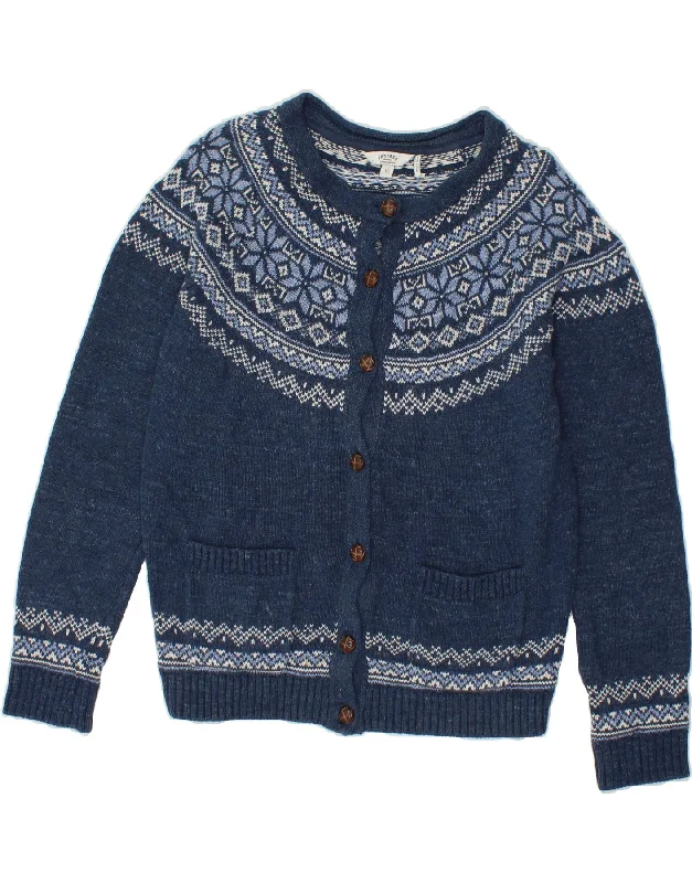 FAT FACE Womens Cardigan Sweater UK 10 Small  Navy Blue Fair Isle Cotton