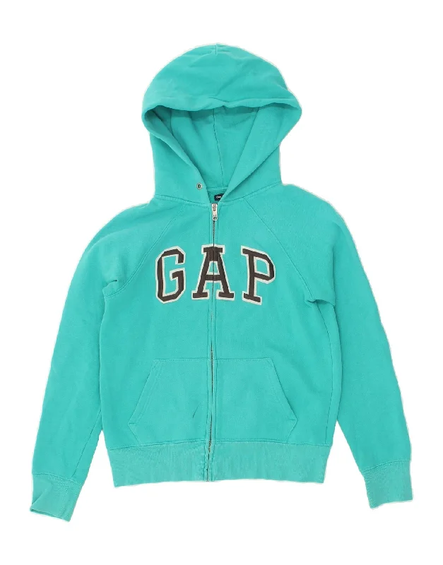 GAP Womens Graphic Zip Hoodie Sweater UK 10 Small Turquoise Cotton