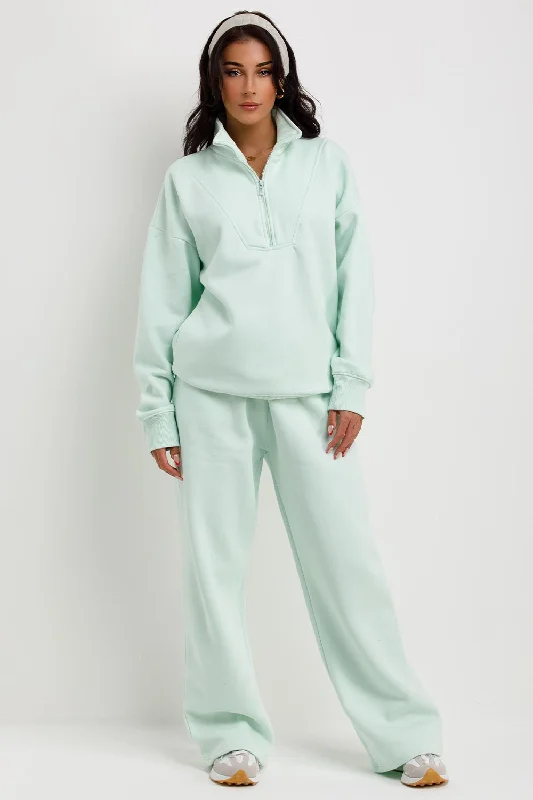 Half Zip Sweatshirt And Joggers Loungewear Set Mint