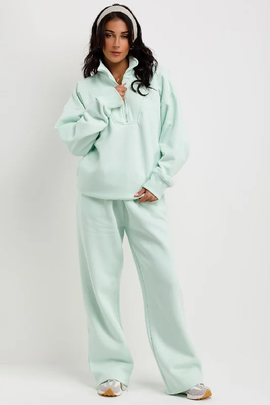 Half Zip Sweatshirt And Joggers Loungewear Set Mint