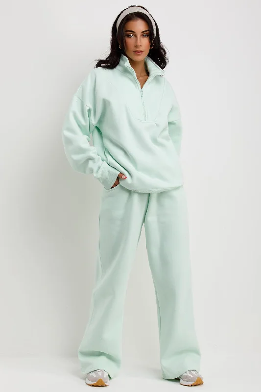 Half Zip Sweatshirt And Joggers Loungewear Set Mint