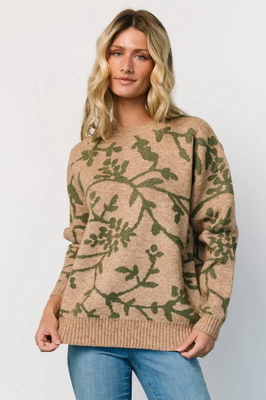 Hallstatt Sweater | Camel + Green Print