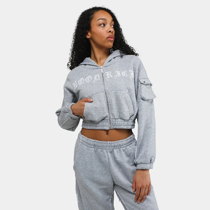 Hoodrich Women's OG Dusk Cropped Full Zip Hoodie Heather Grey / White