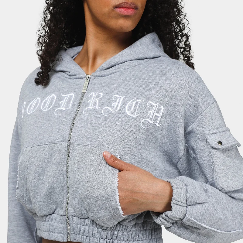 Hoodrich Women's OG Dusk Cropped Full Zip Hoodie Heather Grey / White