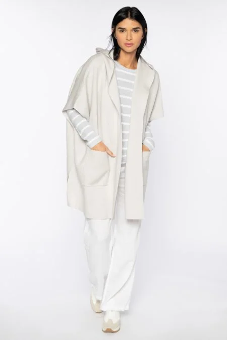 Kinross Cashmere Doubleknit Hooded Slvless Cardi