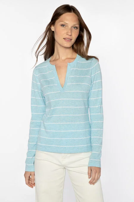 Kinross Cashmere Stripe Splitneck Crew