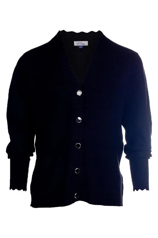 Scallop edge Luxe Knitwear Cardigan | Black | 7331ZZ