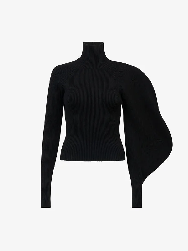 Minimalist Slimming Sweaters For Women Turtleneck Long Sleeve Irregular Autumn Casual Solid Pullover Sweater Female New