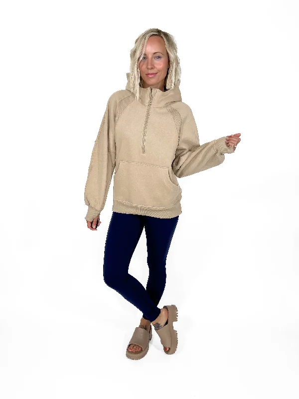 Morgan Funnel Neck Half Zip Hoodie- OAT