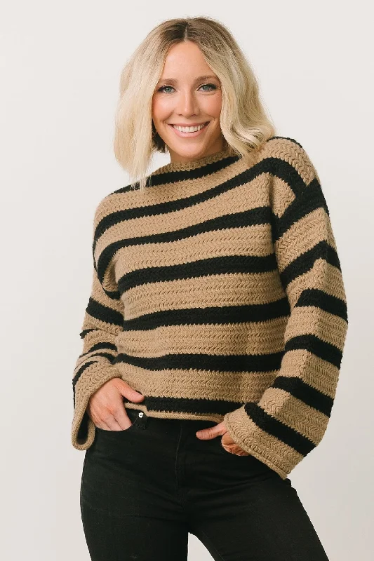 Robbie Striped Knit Sweater | Black + Camel