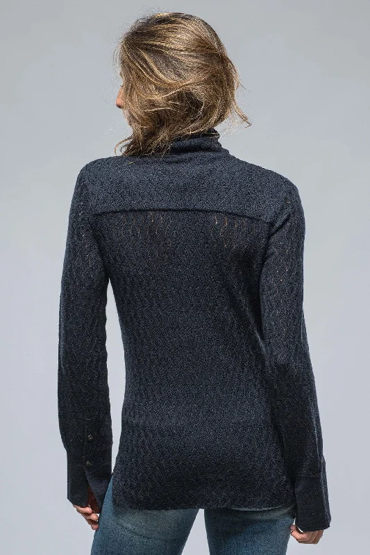 Seline Lace Stitch High Neck Top In Midnight