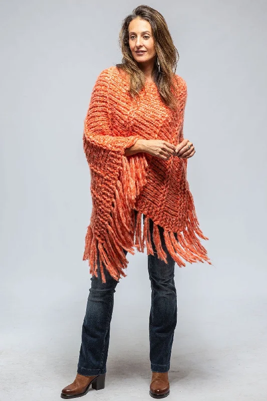 Soliana Cashmere Poncho In Melon Flame