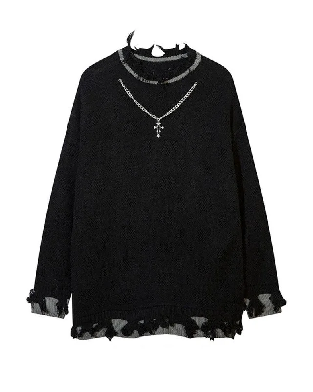 Streetwear Cross Necklace Crewneck Sweater