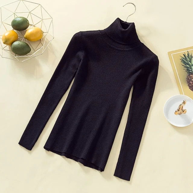 Turtleneck Solid Pullovers Women Sweaters Winter Vintage Lady's Knitted Sweaters Female Korean Long Sleeve Kawaii Casual Jumper