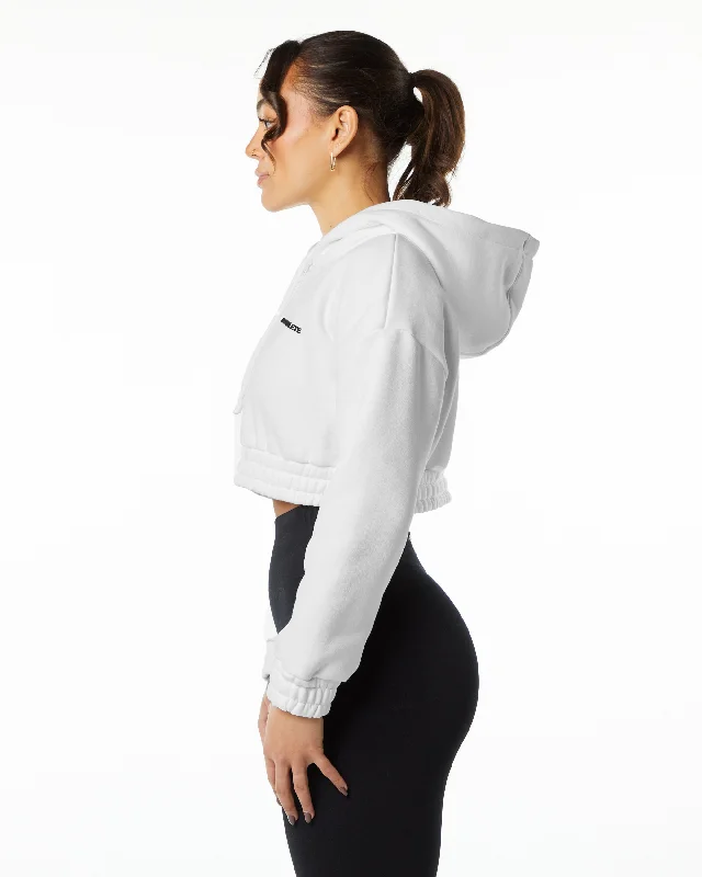 Classic Capital Crop Hoodie - White