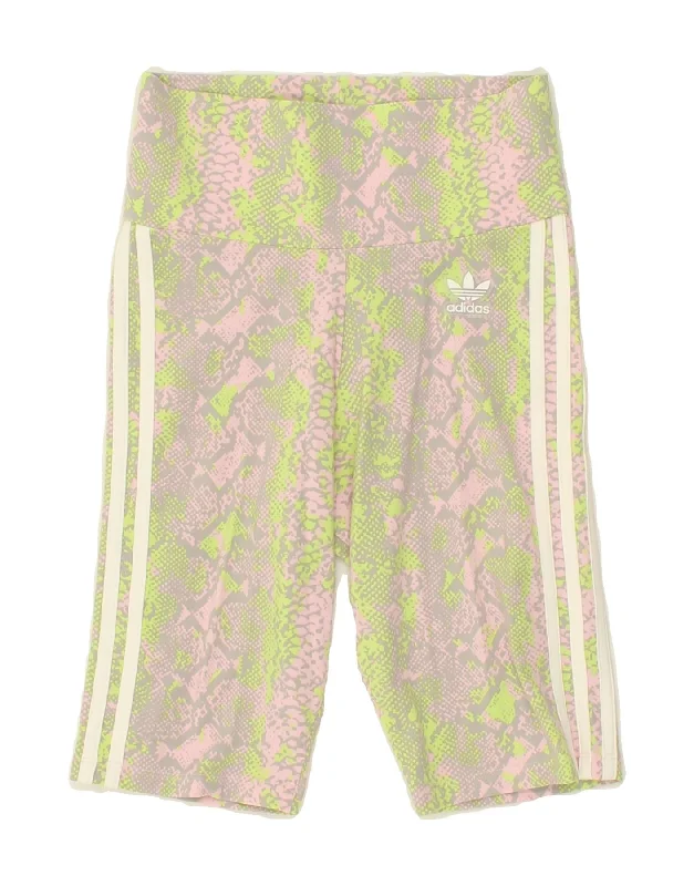 ADIDAS Womens Bermuda Sport Shorts UK 8 Small Green Animal Print Cotton