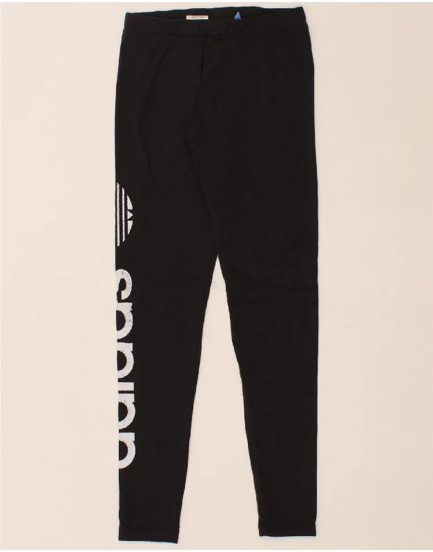 ADIDAS Womens Graphic Leggings UK 8 Small Black Cotton