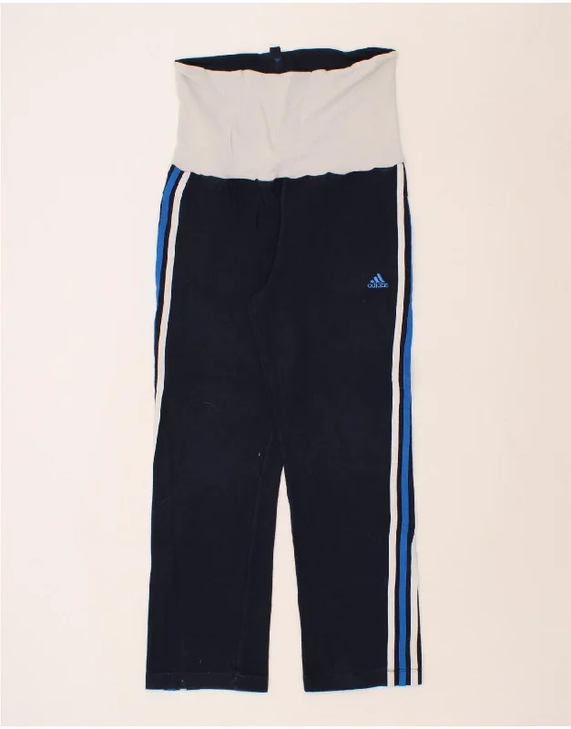 ADIDAS Womens High Waist Tracksuit Trousers UK 10 Small Navy Blue Cotton