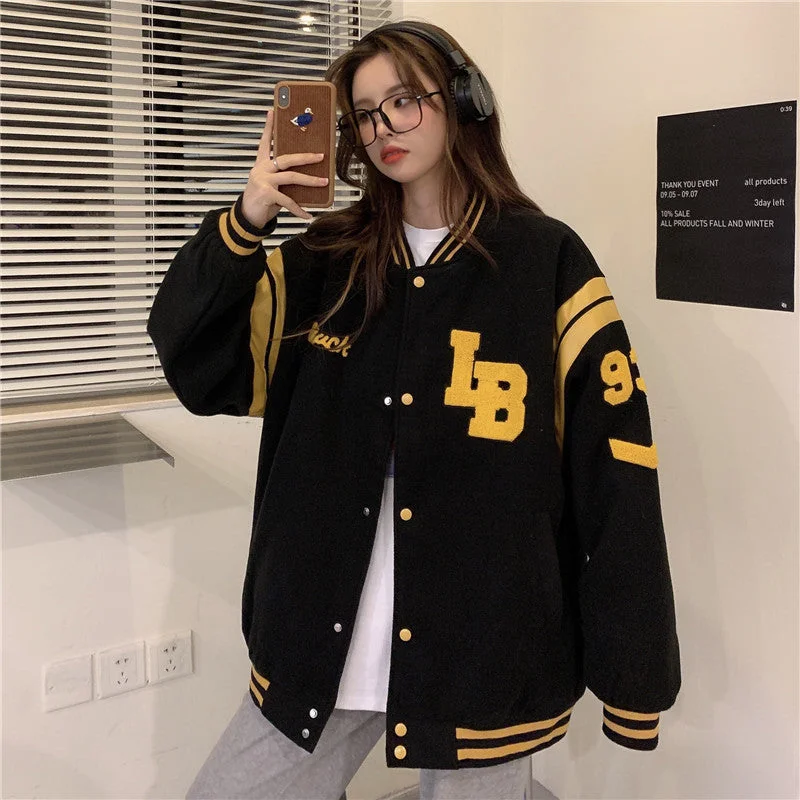 American Baseball Uniform Women's Spring, Autumn And Winter 2022 New Korean Version Of The Loose Plus Velvet Thick Jacket Coat Women's Ins Tide