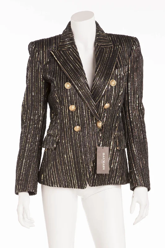 Balmain - NWT Black and Gold Leather Blazer Gold Buttons - FR 40