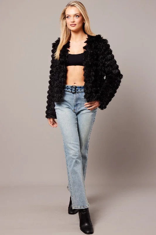 Black Shag Faux Fur Jacket