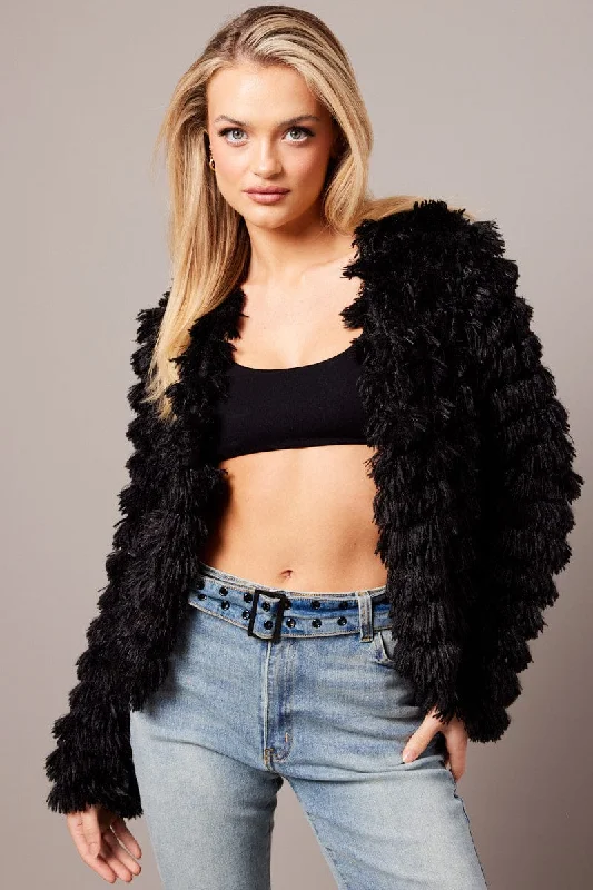 Black Shag Faux Fur Jacket