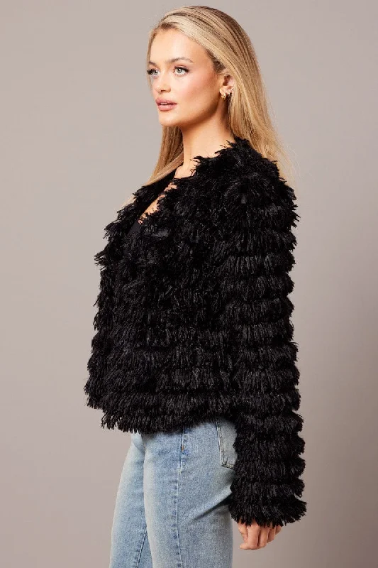 Black Shag Faux Fur Jacket