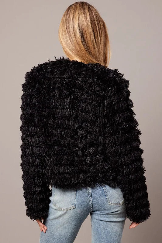 Black Shag Faux Fur Jacket