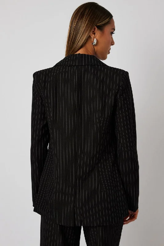 Black Stripe Blazer Long Sleeve