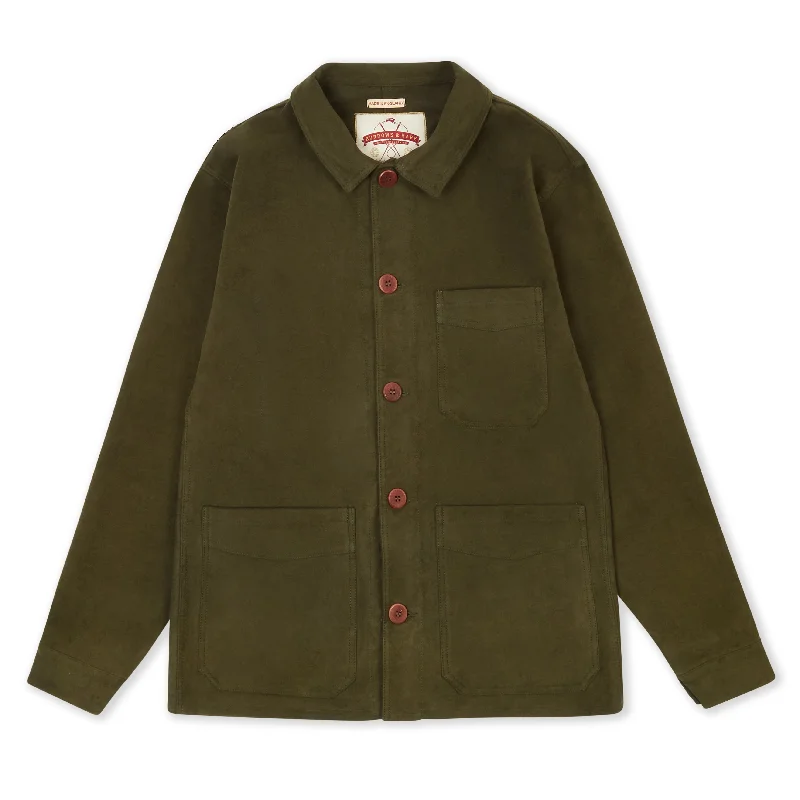 Burrows & Hare Luxury Heavyweight Moleskin Workwear Jacket - Moss