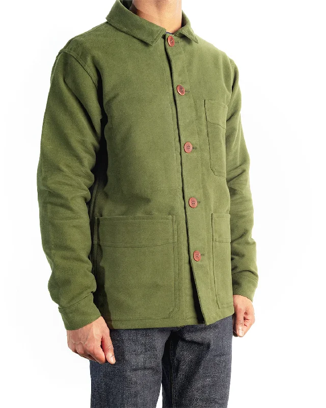 Burrows & Hare Luxury Heavyweight Moleskin Workwear Jacket - Moss