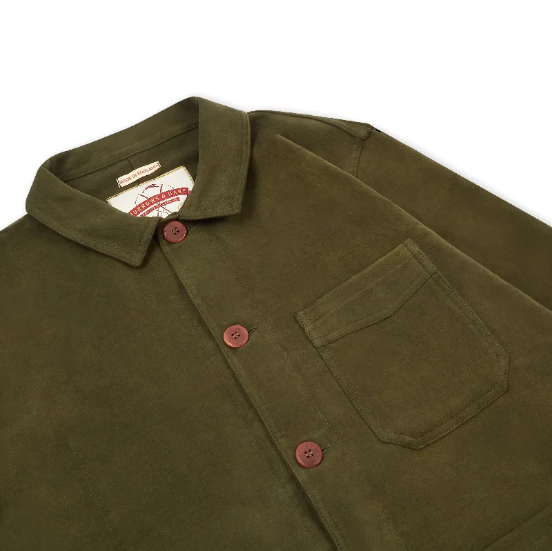 Burrows & Hare Luxury Heavyweight Moleskin Workwear Jacket - Moss