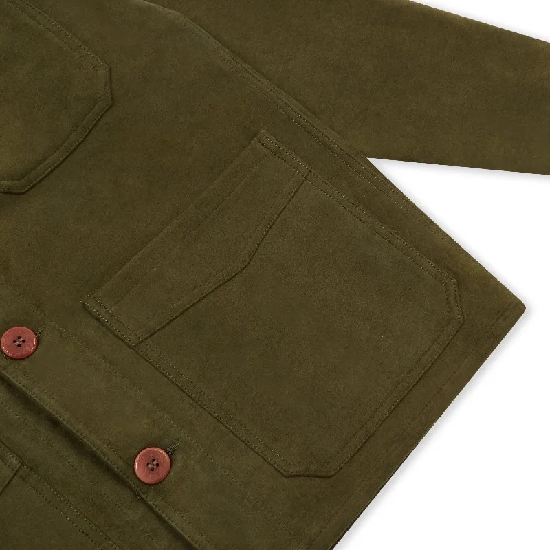 Burrows & Hare Luxury Heavyweight Moleskin Workwear Jacket - Moss