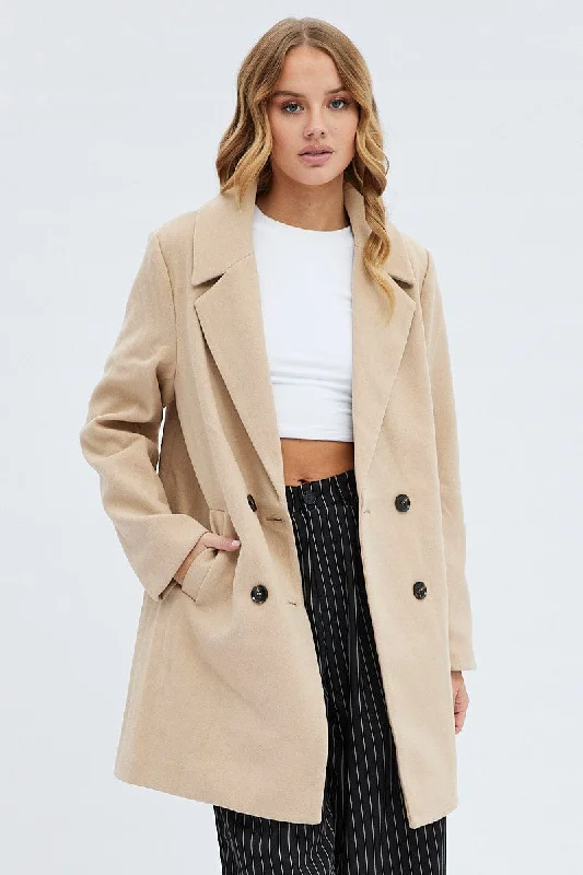 Camel Coat Longline Collared Long Sleeve