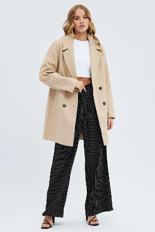 Camel Coat Longline Collared Long Sleeve