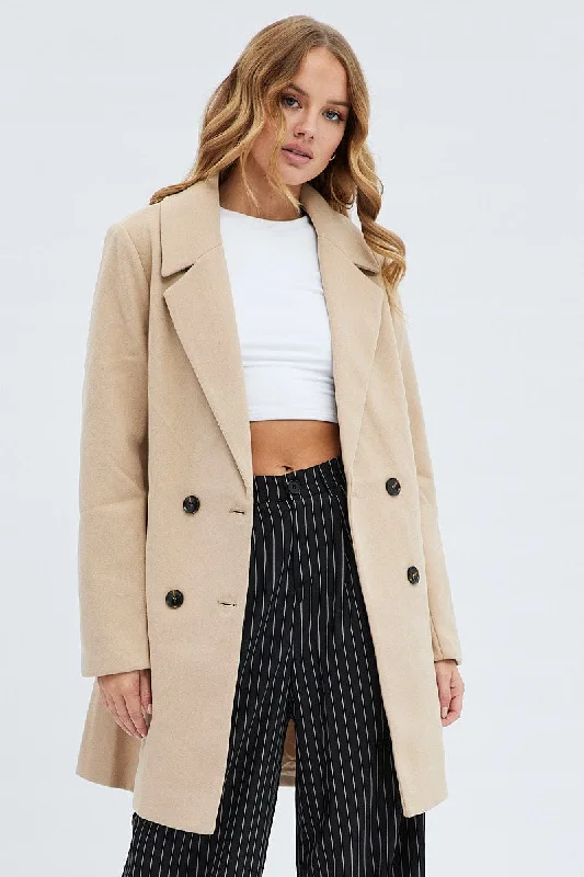 Camel Coat Longline Collared Long Sleeve