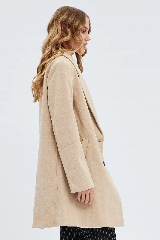 Camel Coat Longline Collared Long Sleeve