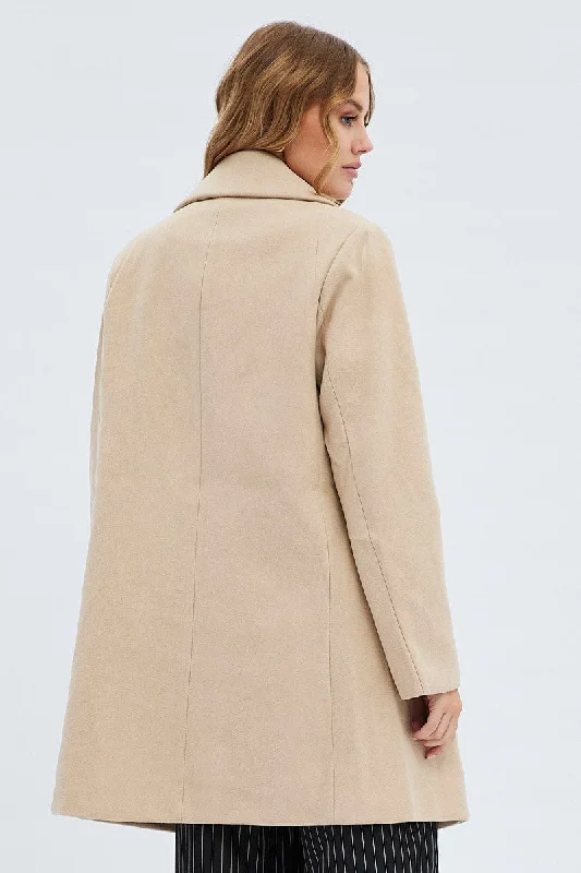 Camel Coat Longline Collared Long Sleeve