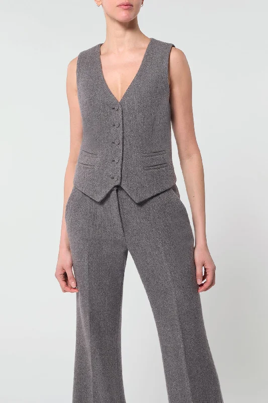 Coleridge Vest in Dark Grey Multi Cashmere Virgin Wool Herringbone