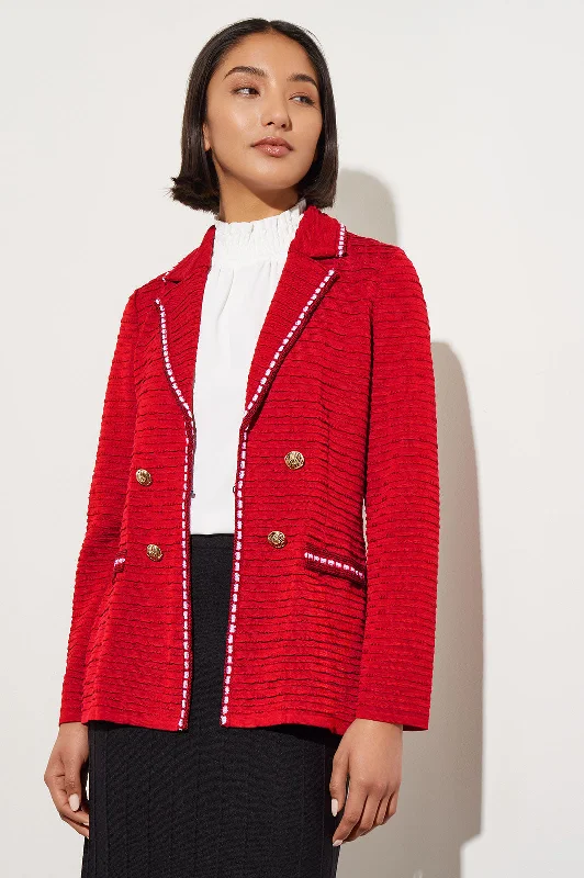 Contrast Trim Textured Knit Jacket, Garnet