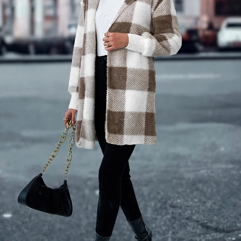 Cozy Plaid Hooded Coat Stylish Womens Outerwear for Fall