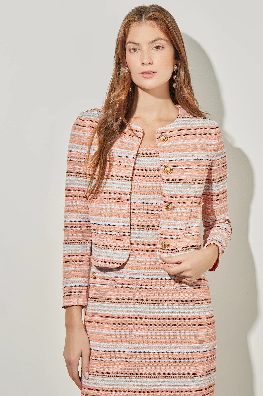 Cropped Jacket - Striped Tweed Knit