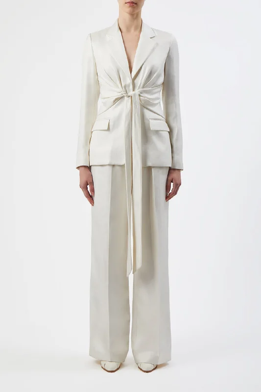 Grant Knotted Blazer in Ivory Silk