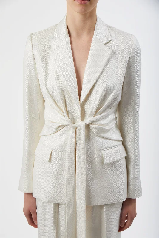 Grant Knotted Blazer in Ivory Silk